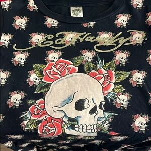 Ed Hardy Black and Red Skull Roses Tee